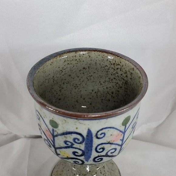 VTG Otagiri Stoneware Pottery Chalice Pedestal Goblet MCM Wine 3 Goblets - Picture 8 of 10